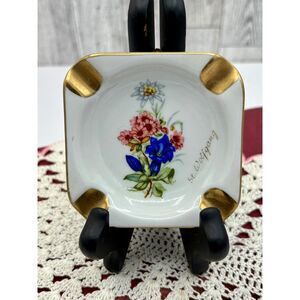 Vintage Hand Painted Ashtray Bavaria St. Wolfgaug Germany Flowers Gold Porcelain